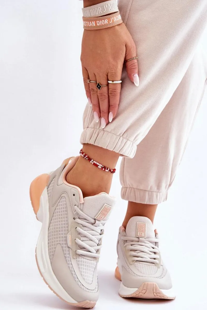 Outlet Big Star Shoes Wygodne Buty Sportowe Memory Foam System Big Star LL274336 Beżowe Beżowy