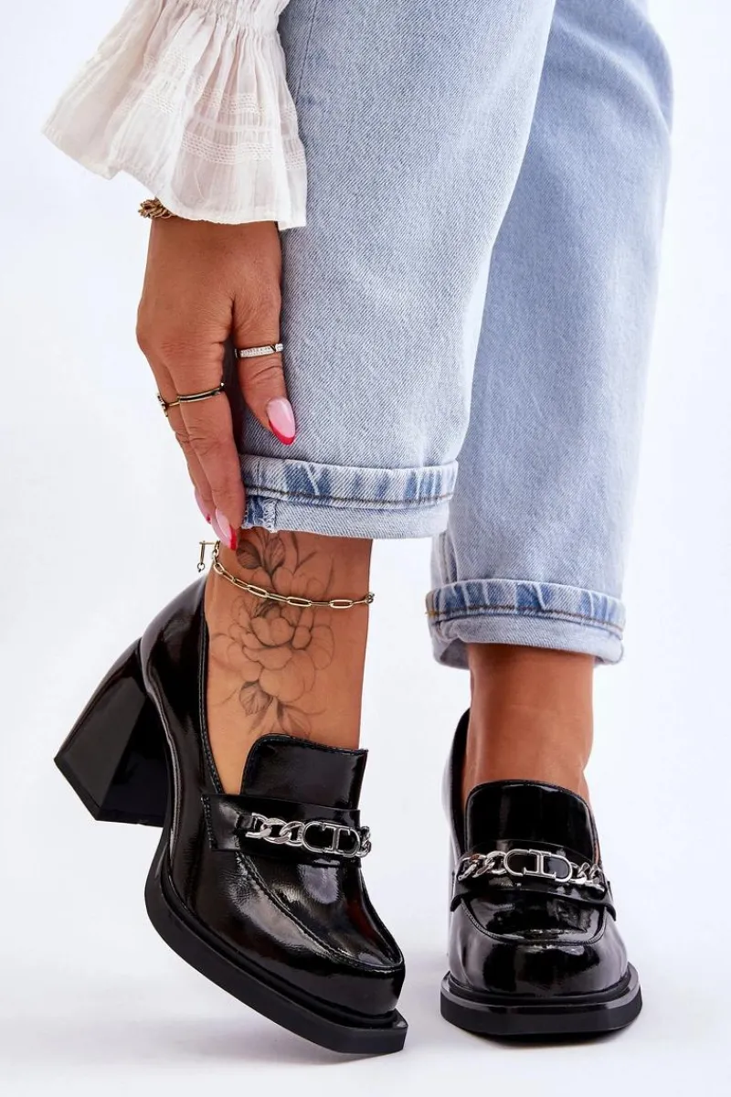 Discount Wygodne Czółenka Na Masywnym Obcasie Czarne Julien Damskie Czółenka Na Słupku|Czółenka Klasyczne