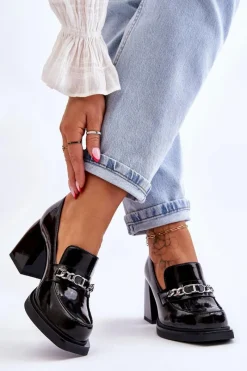 Discount Wygodne Czółenka Na Masywnym Obcasie Czarne Julien Damskie Czółenka Na Słupku|Czółenka Klasyczne