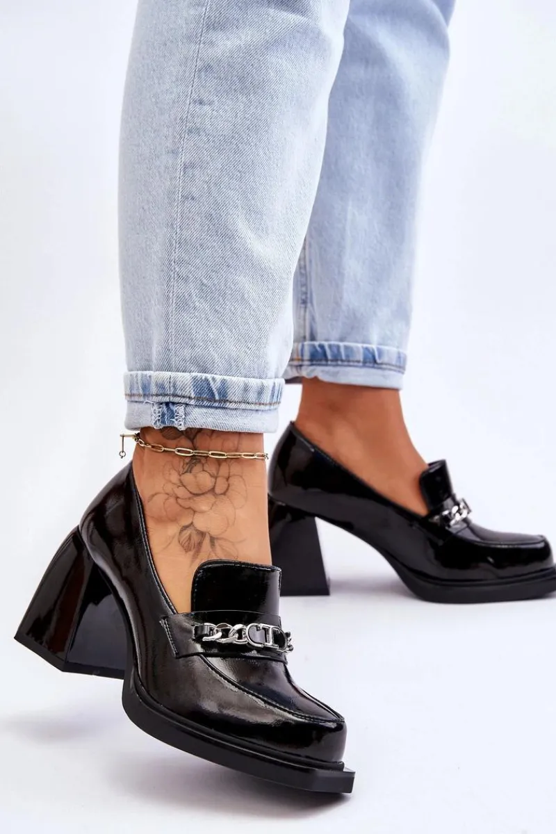 Discount Wygodne Czółenka Na Masywnym Obcasie Czarne Julien Damskie Czółenka Na Słupku|Czółenka Klasyczne