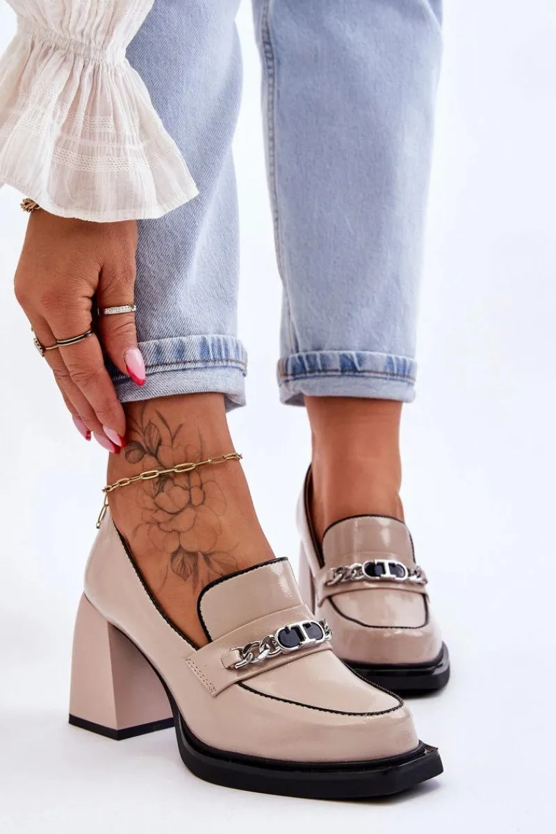 Czółenka Na Słupku|Czółenka Klasyczne>Damskie buty S.Barski Wygodne Czółenka Na Masywnym Obcasie Beżowe Julien