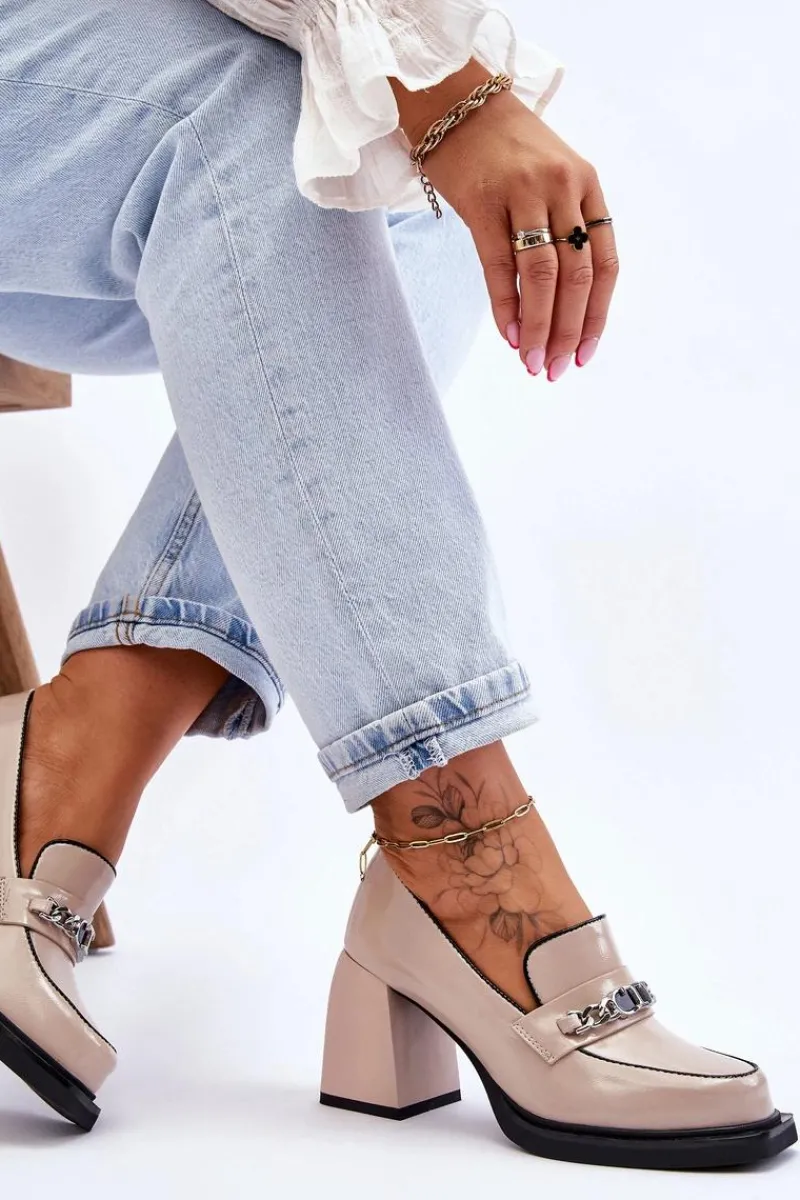 Czółenka Na Słupku|Czółenka Klasyczne>Damskie buty S.Barski Wygodne Czółenka Na Masywnym Obcasie Beżowe Julien