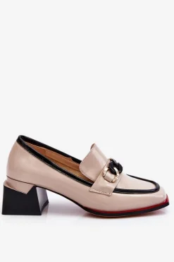 Czółenka Na Słupku|Czółenka Klasyczne>Damskie buty S.Barski Wygodne Czółenka Na Niskim Obcasie Beżowe Valenti