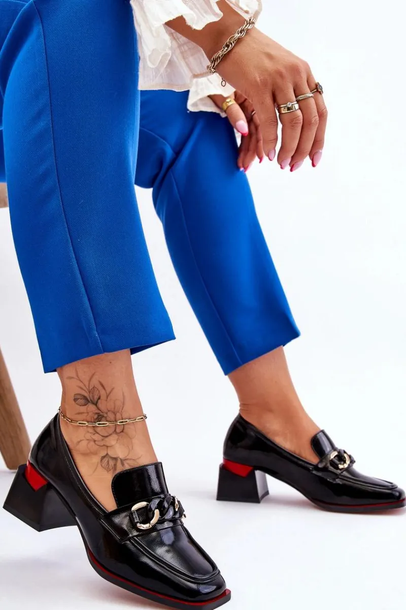 Hot Wygodne Czółenka Na Niskim Obcasie Czarne Valenti Damskie Czółenka Na Słupku|Czółenka Klasyczne