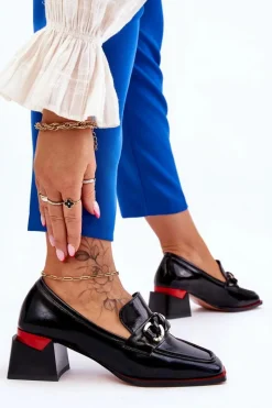 Hot Wygodne Czółenka Na Niskim Obcasie Czarne Valenti Damskie Czółenka Na Słupku|Czółenka Klasyczne