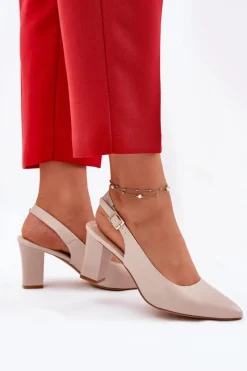 Buty Sergio Leone Wygodne Czółenka Na Słupku Sergio Leone SK162 Beżowe Beżowy