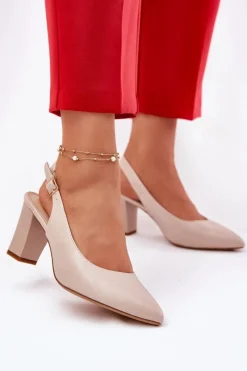 Buty Sergio Leone Wygodne Czółenka Na Słupku Sergio Leone SK162 Beżowe Beżowy