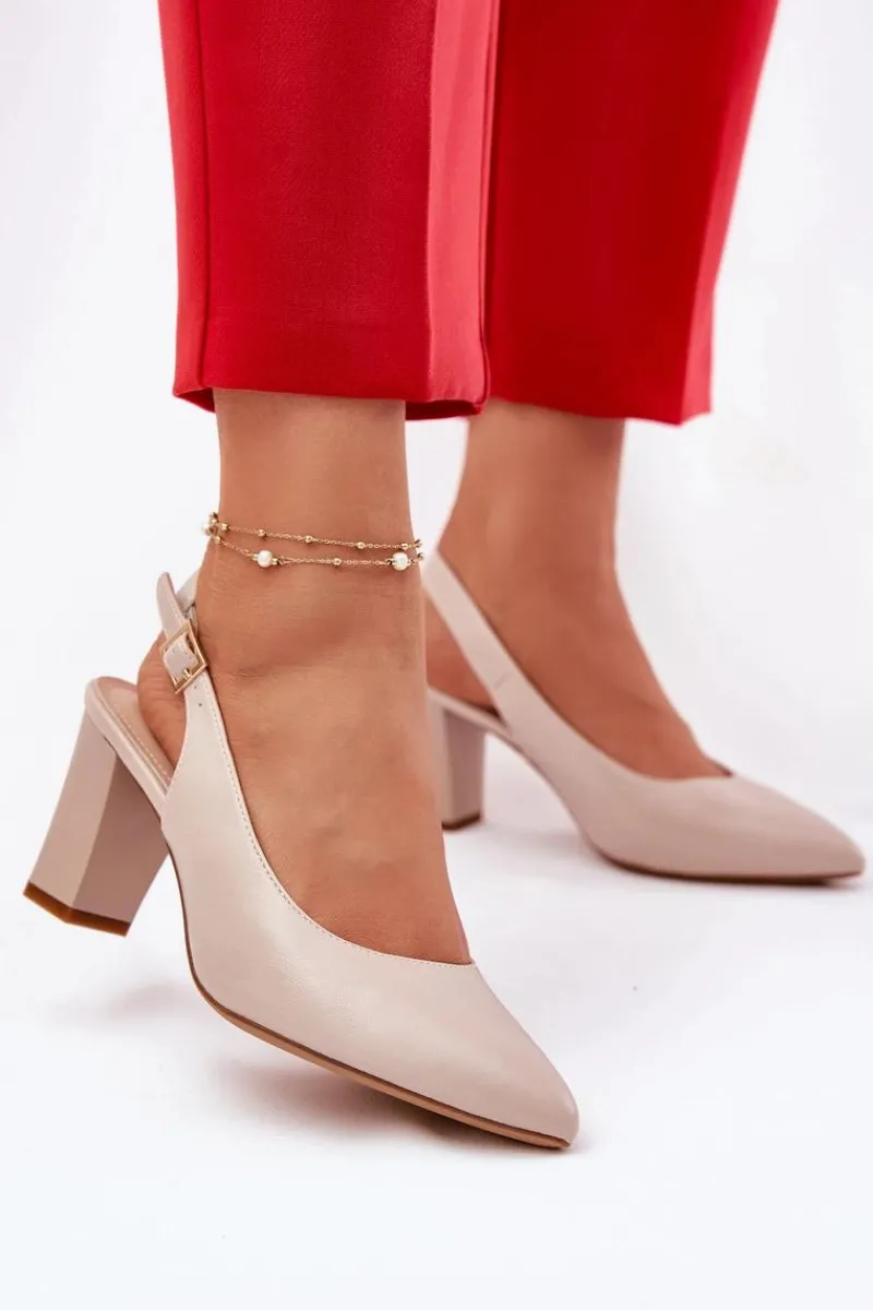 Buty Sergio Leone Wygodne Czółenka Na Słupku Sergio Leone SK162 Beżowe Beżowy