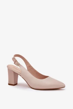 Buty Sergio Leone Wygodne Czółenka Na Słupku Sergio Leone SK162 Beżowe Beżowy