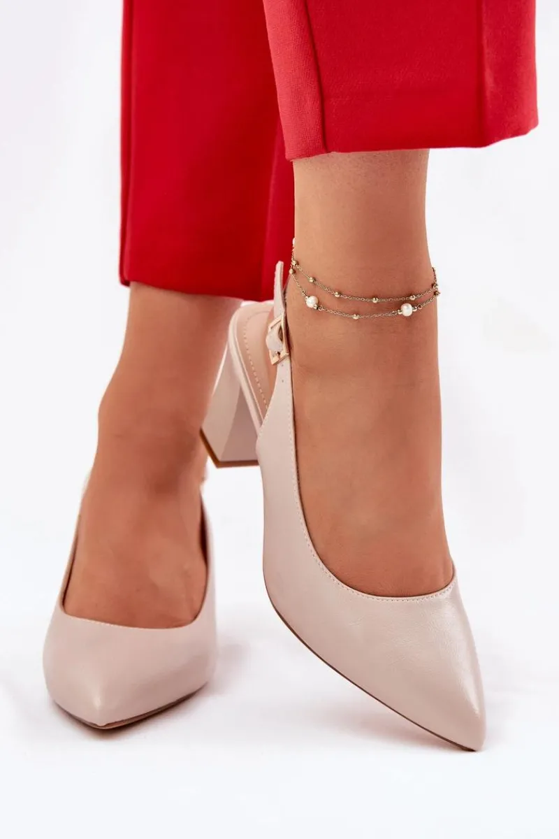 Buty Sergio Leone Wygodne Czółenka Na Słupku Sergio Leone SK162 Beżowe Beżowy