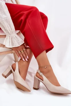 Buty Sergio Leone Wygodne Czółenka Na Słupku Sergio Leone SK162 Beżowe Beżowy