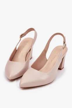 Buty Sergio Leone Wygodne Czółenka Na Słupku Sergio Leone SK162 Beżowe Beżowy