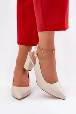 Outlet Wygodne Czółenka Na Słupku Sergio Leone SK162 Perłowe Damskie Czółenka Na Słupku|Czółenka Klasyczne