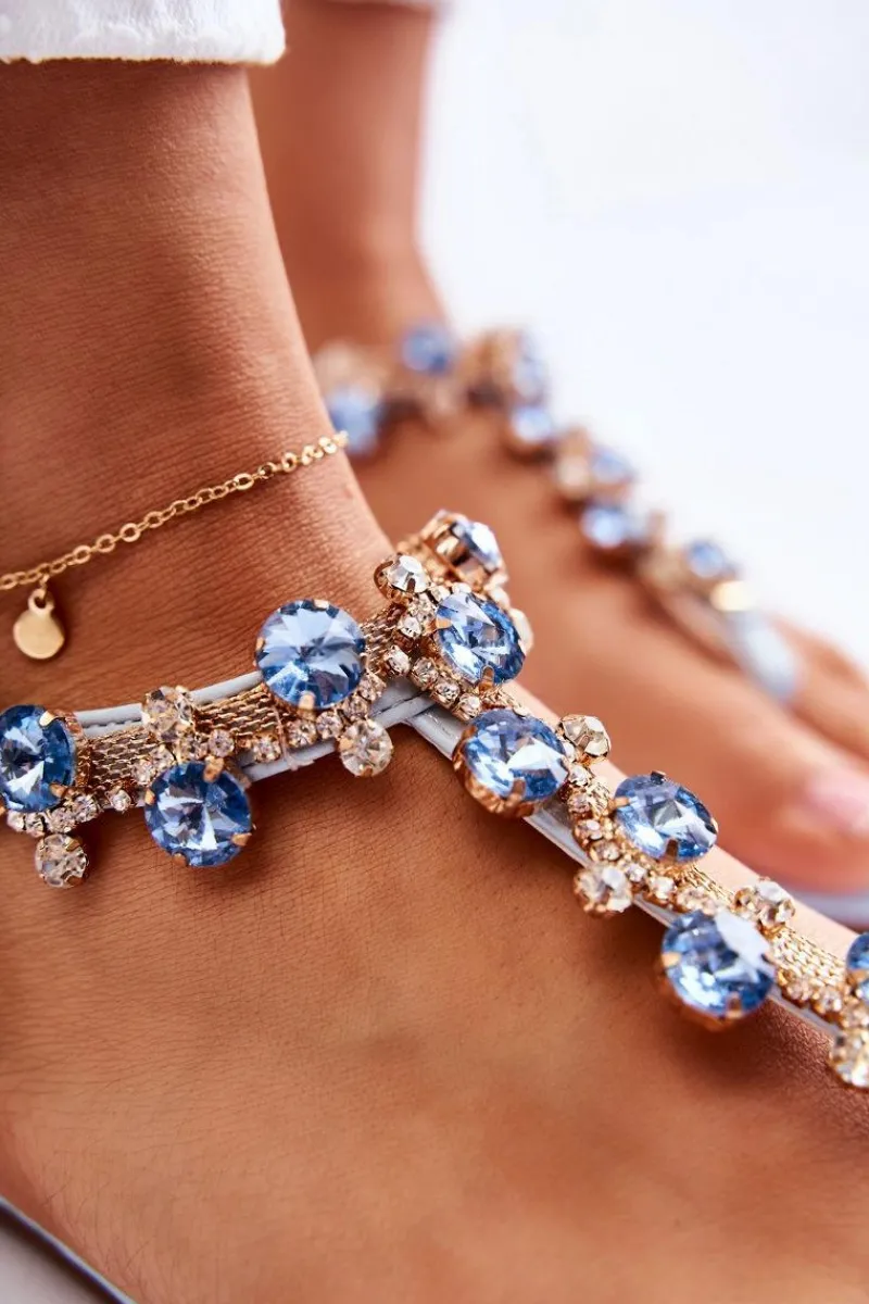 Wygodne Damskie Sandały Japonki Z Ozdobami Niebieskie Briven Damskie Sandały Płaskie