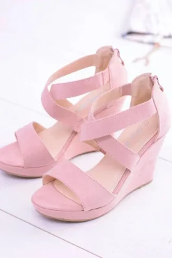 Clearance Boto Wygodne Damskie Sandały Koturny Mirabet Pudrowy Róż