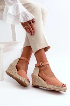 Hot Wygodne Damskie Sandały Na Koturnie Jasnoróżowe Dellia Damskie Sandały Na Koturnie