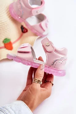 Sale Wygodne Dziecięce Sandały Z Ozdobą Różowe Cayo Dzieci Dziewczęce