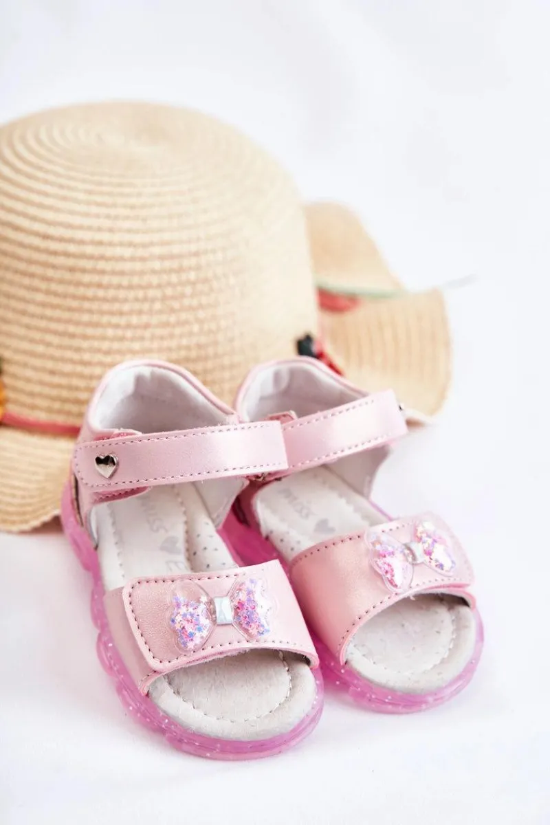 Sale Wygodne Dziecięce Sandały Z Ozdobą Różowe Cayo Dzieci Dziewczęce