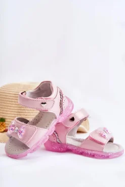 Sale Wygodne Dziecięce Sandały Z Ozdobą Różowe Cayo Dzieci Dziewczęce