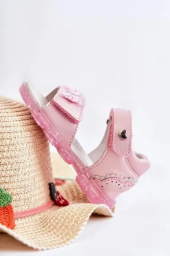 Sale Wygodne Dziecięce Sandały Z Ozdobą Różowe Cayo Dzieci Dziewczęce