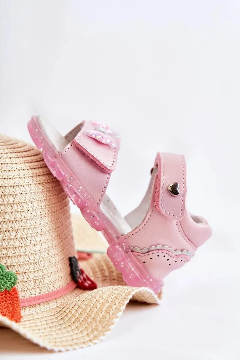 Sale Wygodne Dziecięce Sandały Z Ozdobą Różowe Cayo Dzieci Dziewczęce