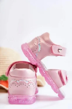 Sale Wygodne Dziecięce Sandały Z Ozdobą Różowe Cayo Dzieci Dziewczęce