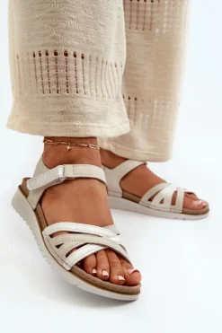 Sandały Na Koturnie|Sandały Płaskie>INBLU Wygodne I Lekkie Sandały Damskie Na Rzep CN000041 Beżowo-Srebrne