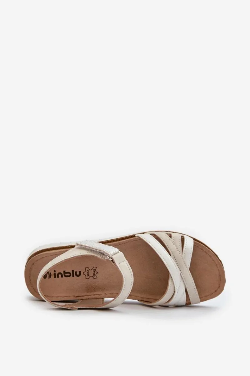 Sandały Na Koturnie|Sandały Płaskie>INBLU Wygodne I Lekkie Sandały Damskie Na Rzep CN000041 Beżowo-Srebrne