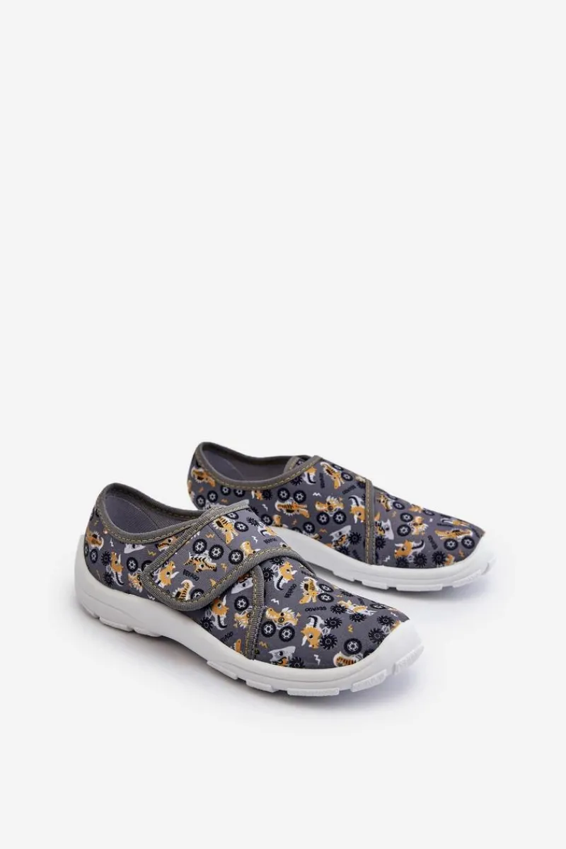 Online Wygodne Kapcie Chłopięce Na Rzep 974Y552 Szare Dzieci Chłopięce|Back To School