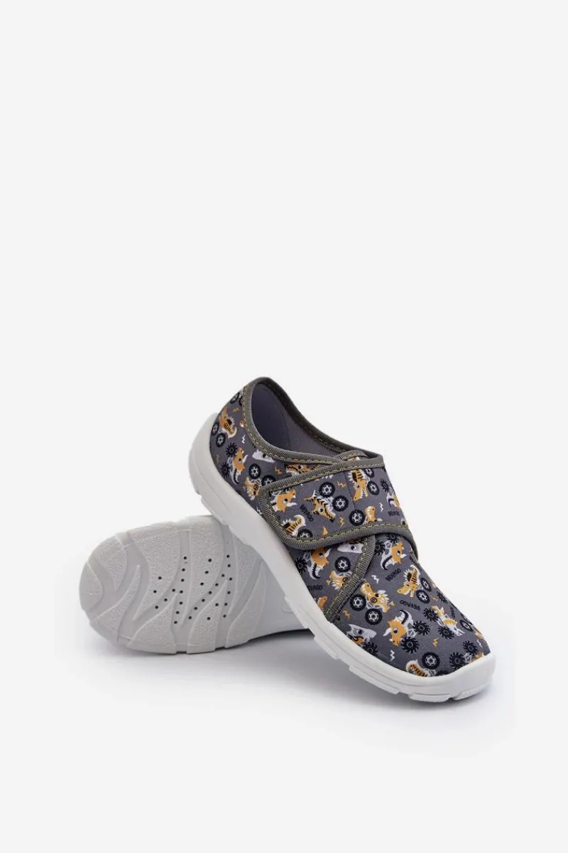 Online Wygodne Kapcie Chłopięce Na Rzep 974Y552 Szare Dzieci Chłopięce|Back To School