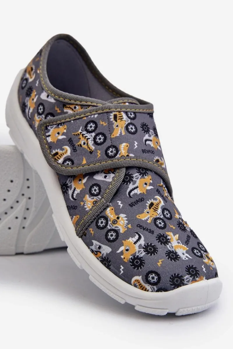 Online Wygodne Kapcie Chłopięce Na Rzep 974Y552 Szare Dzieci Chłopięce|Back To School