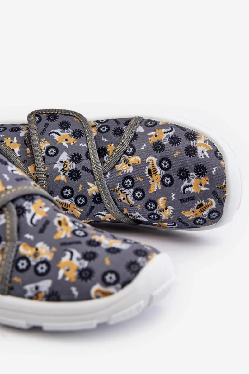 Online Wygodne Kapcie Chłopięce Na Rzep 974Y552 Szare Dzieci Chłopięce|Back To School