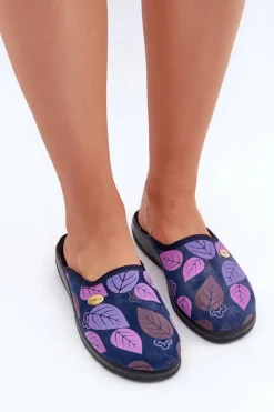 Kapcie Klasyczne|Klapki Damskie Klasyczne>INBLU Wygodne Kapcie Damskie W Liście CU00005F Granatowe