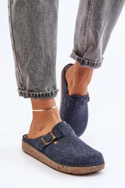 Kapcie Klasyczne|Klapki Damskie Klasyczne>INBLU Wygodne Kapcie Damskie Z Klamrą ED000019 Granatowe