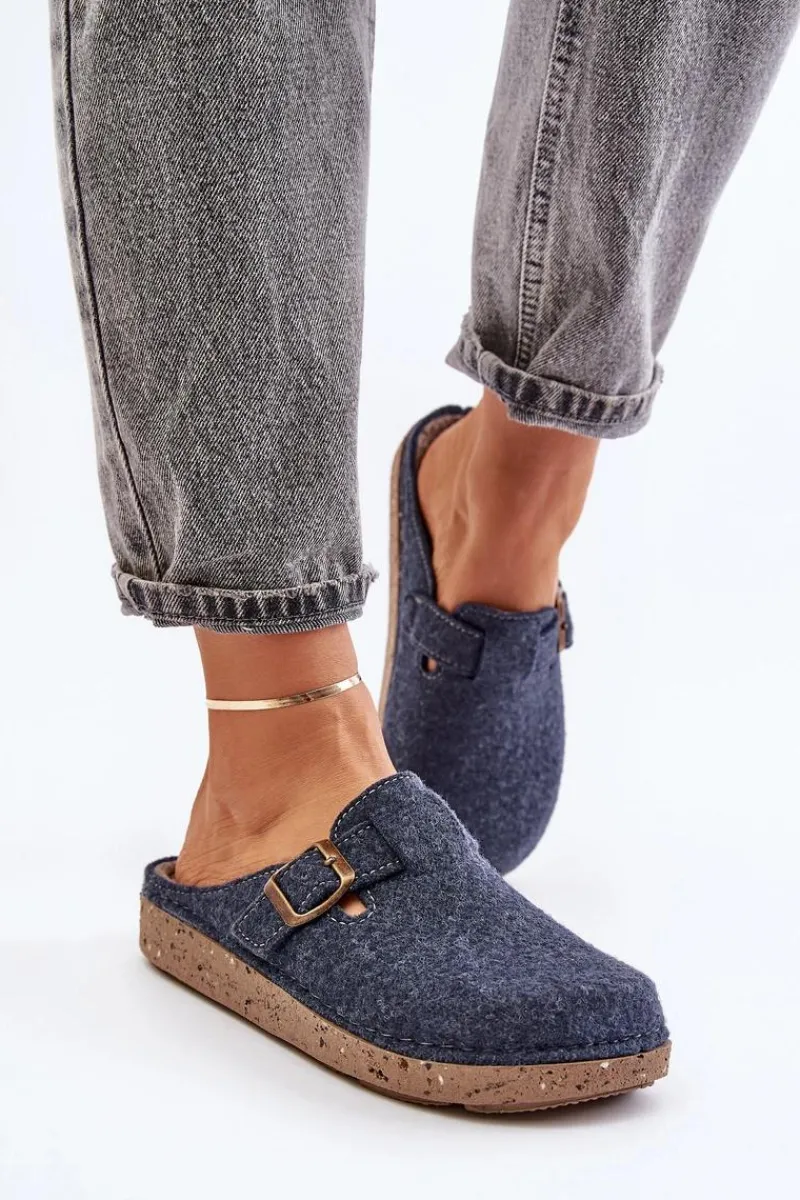 Kapcie Klasyczne|Klapki Damskie Klasyczne>INBLU Wygodne Kapcie Damskie Z Klamrą ED000019 Granatowe