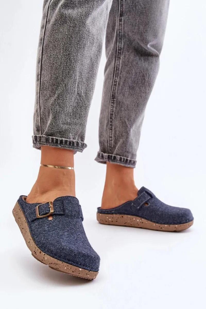 Kapcie Klasyczne|Klapki Damskie Klasyczne>INBLU Wygodne Kapcie Damskie Z Klamrą ED000019 Granatowe