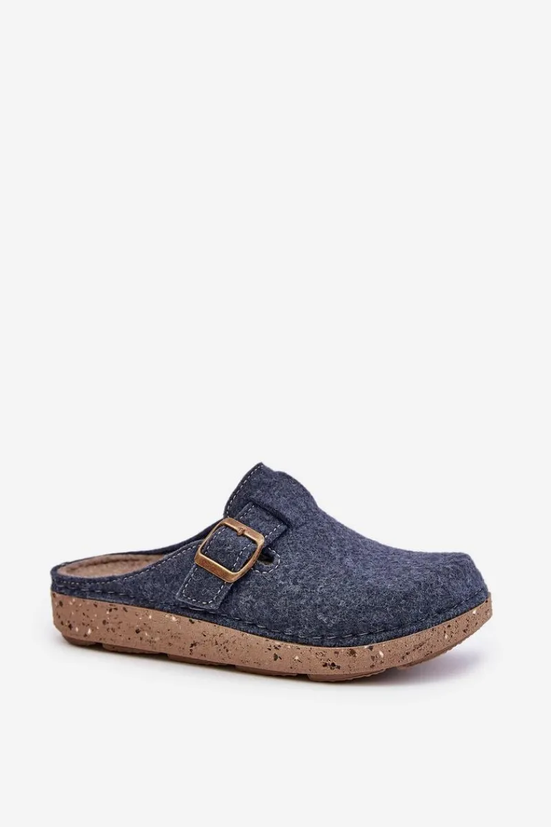 Kapcie Klasyczne|Klapki Damskie Klasyczne>INBLU Wygodne Kapcie Damskie Z Klamrą ED000019 Granatowe