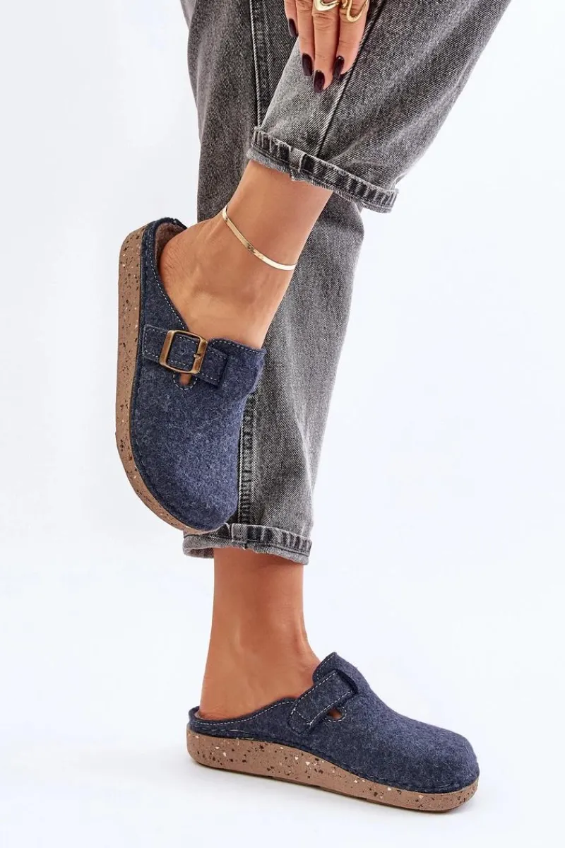 Kapcie Klasyczne|Klapki Damskie Klasyczne>INBLU Wygodne Kapcie Damskie Z Klamrą ED000019 Granatowe