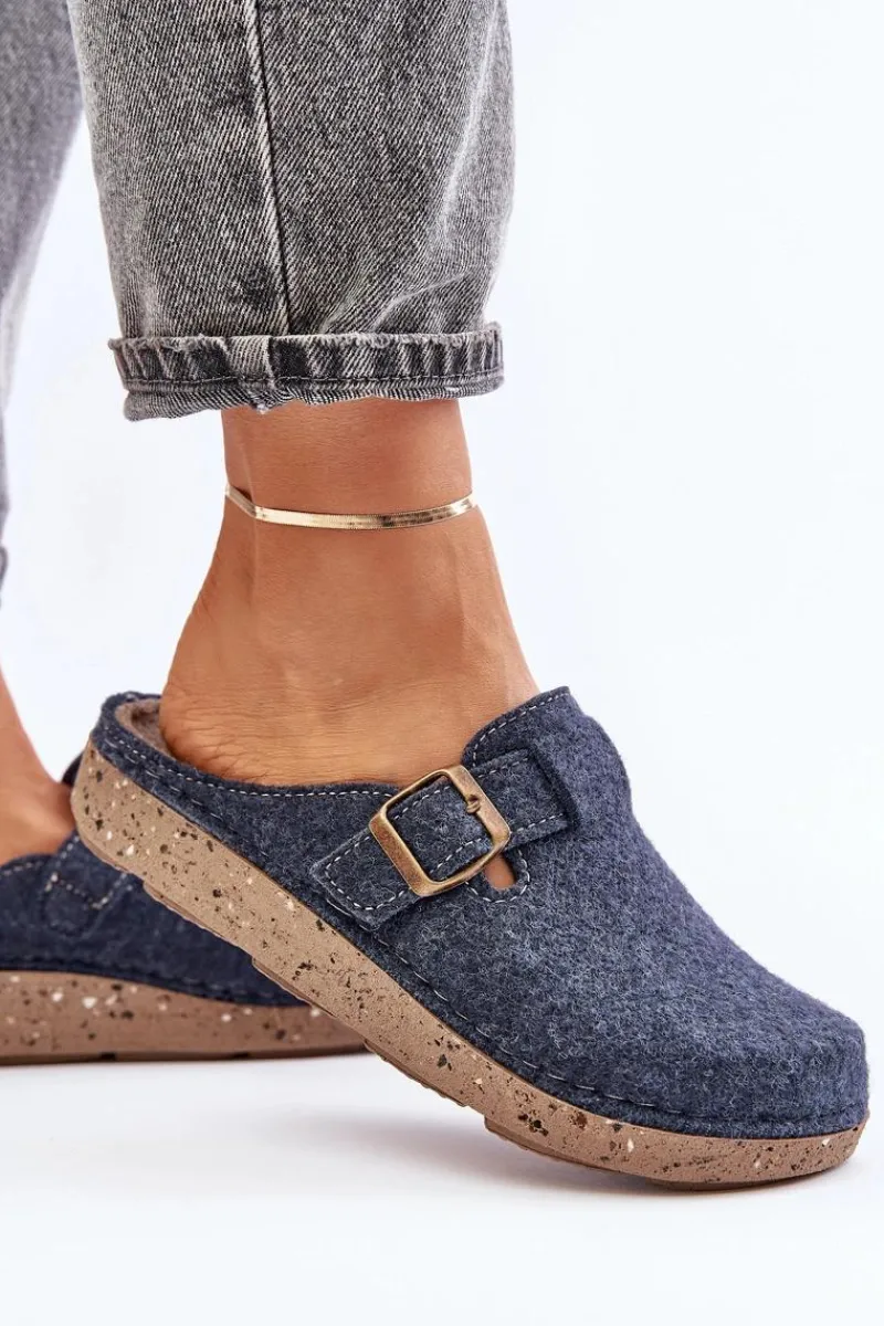 Kapcie Klasyczne|Klapki Damskie Klasyczne>INBLU Wygodne Kapcie Damskie Z Klamrą ED000019 Granatowe