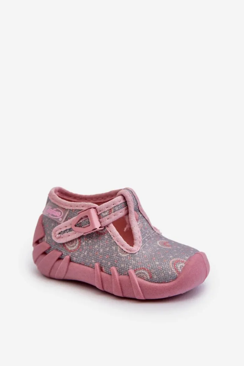Outlet Wygodne Kapcie Dziecięce 110N490 Szaro-Różowe Dzieci Dziewczęce|Back To School