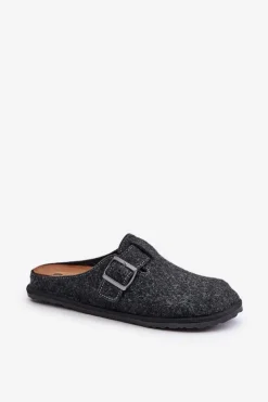 New INBLU Wygodne Kapcie Męskie Z Klamrą SI000019 Grafitowe Szary