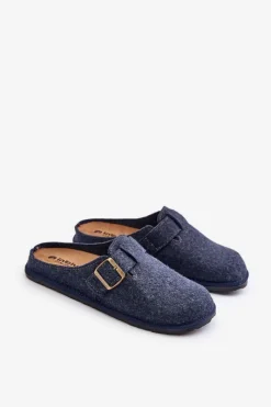 Klapki Męskie Klasyczne|Papcie Męskie></noscript>INBLU Wygodne Kapcie Męskie Z Klamrą SI000019 Granatowe Niebieski