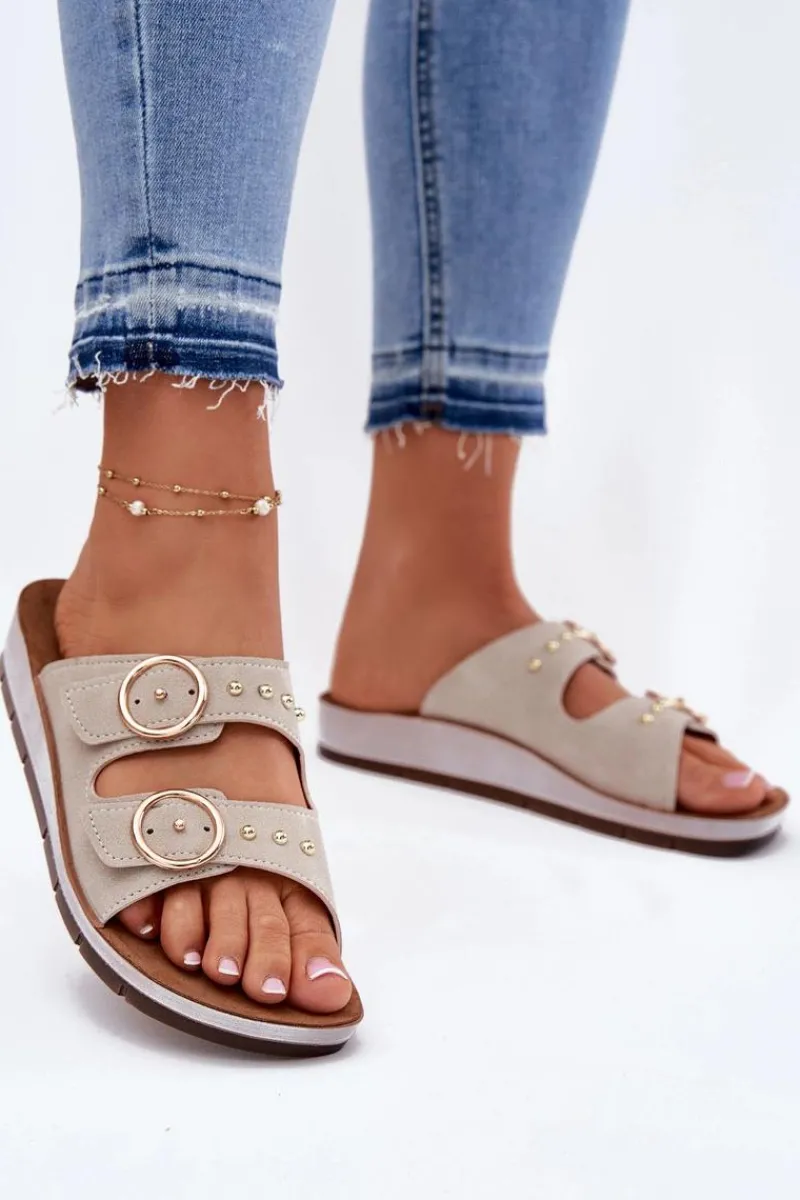 Discount Wygodne Klapki Damskie CP000054 Beżowe Damskie Klapki Na Platformie|Klapki Damskie Klasyczne