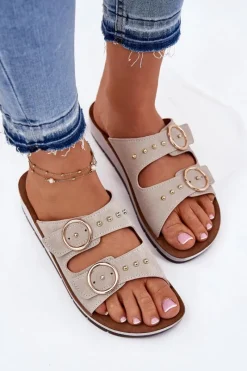 Discount Wygodne Klapki Damskie CP000054 Beżowe Damskie Klapki Na Platformie|Klapki Damskie Klasyczne