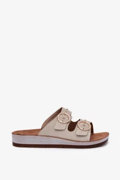 Discount Wygodne Klapki Damskie CP000054 Beżowe Damskie Klapki Na Platformie|Klapki Damskie Klasyczne