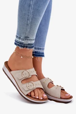 Discount Wygodne Klapki Damskie CP000054 Beżowe Damskie Klapki Na Platformie|Klapki Damskie Klasyczne