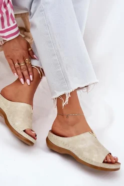 Online Wygodne Klapki Damskie Na Koturnie Złote Claribelle Damskie Klapki Na Koturnie|Klapki Na Platformie