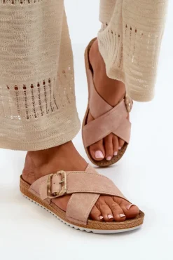 Best INBLU Wygodne Klapki Damskie Z Klamrą VO000012 Jasnoróżowe