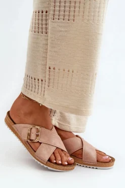 Best INBLU Wygodne Klapki Damskie Z Klamrą VO000012 Jasnoróżowe