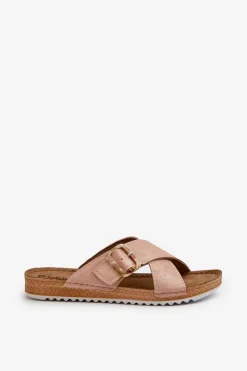 Best INBLU Wygodne Klapki Damskie Z Klamrą VO000012 Jasnoróżowe